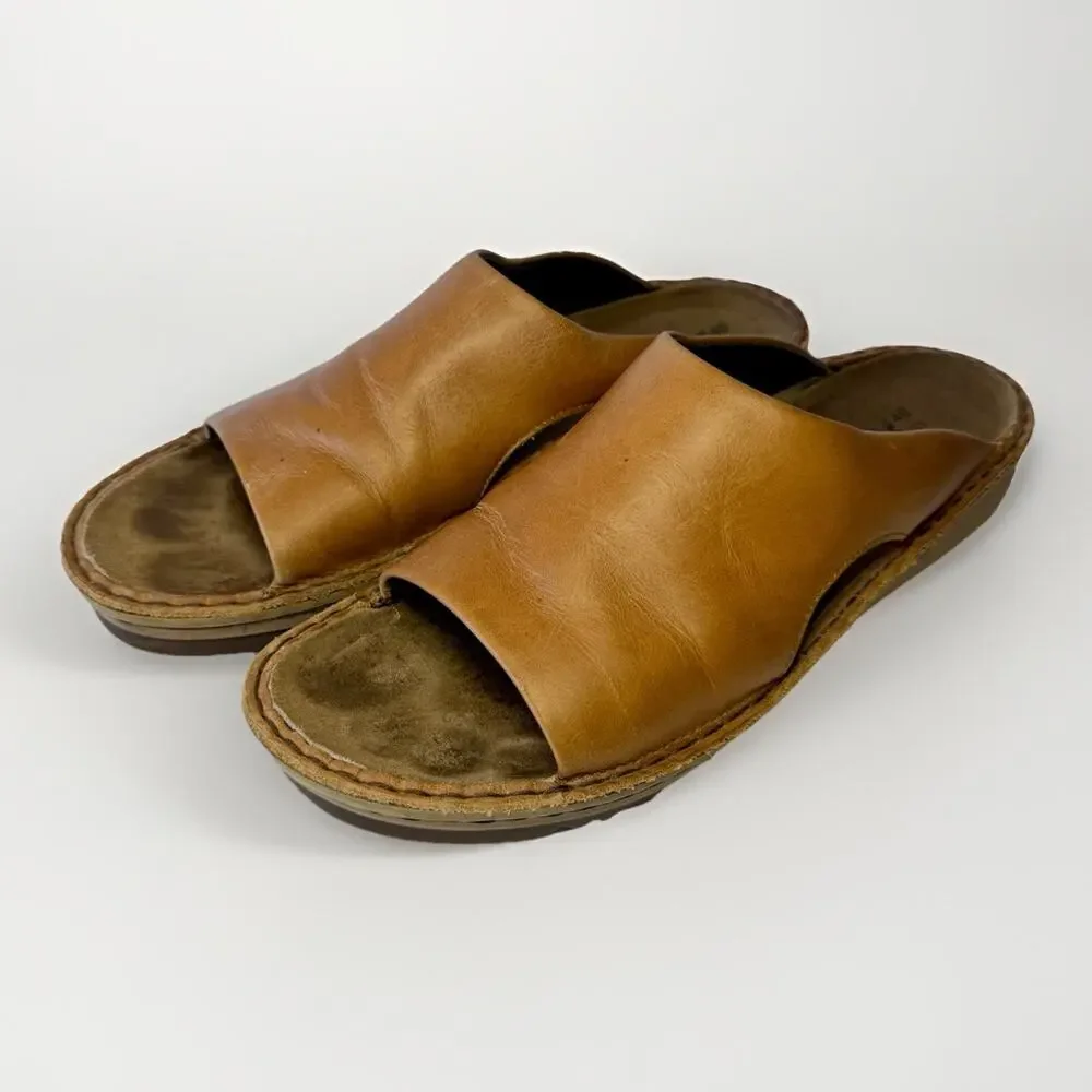 NAOT Ardisia Women's Latte Brown Leather Open Toe Slide Sandals Size 40 (US 9)